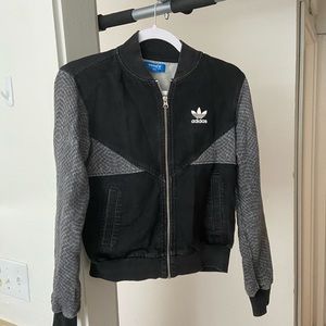 Adidas black& gray colorblock denim bomber jacket